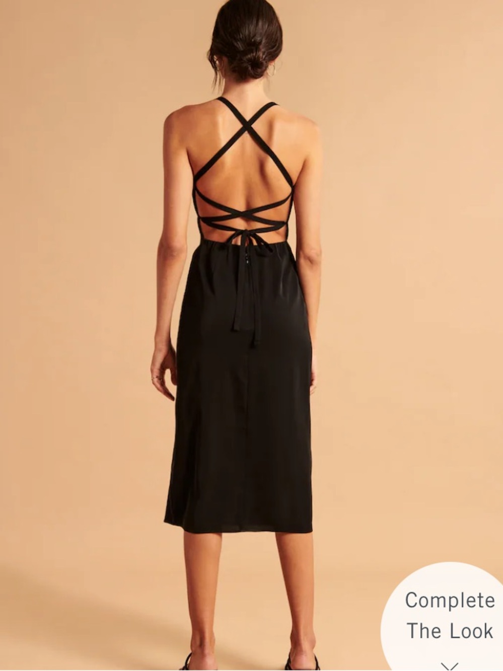 Abercrombie & Fitch Ruched Black Strappy Back Midi Dress with Side Slit - Picture 3 of 11